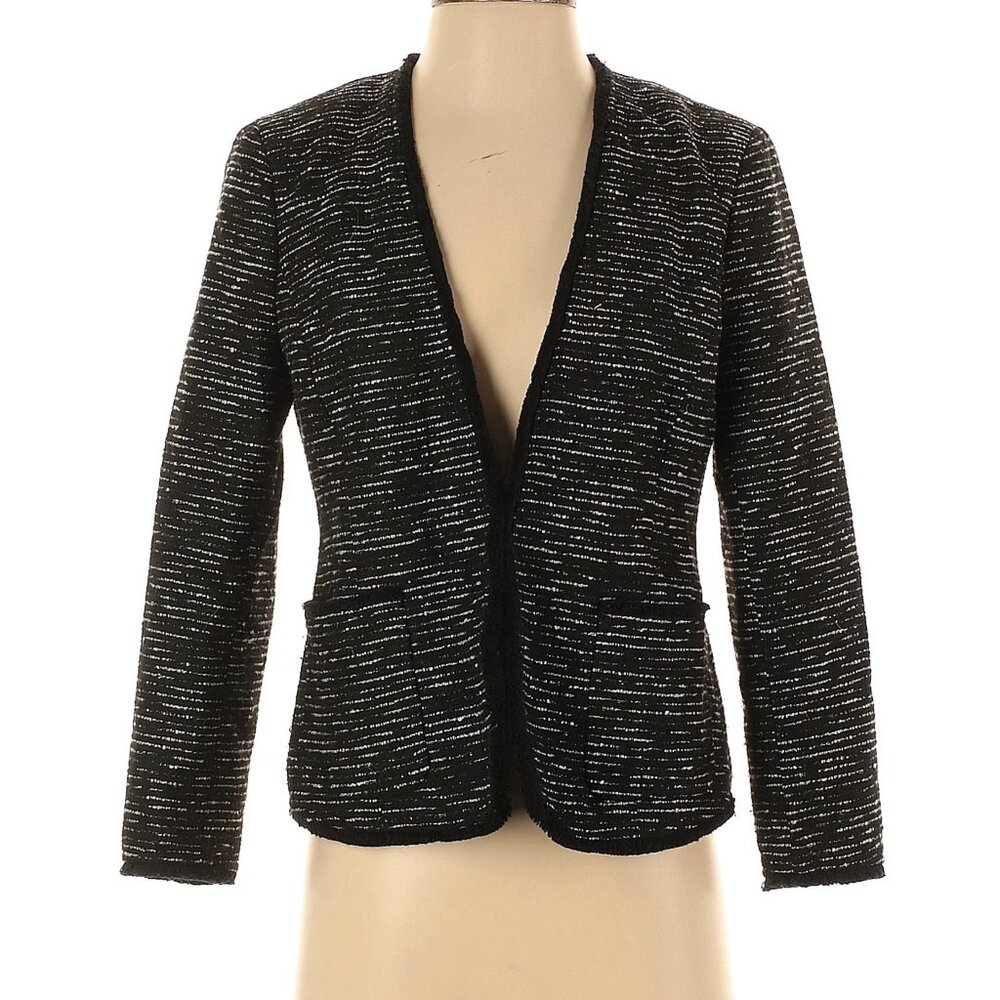 Banana Republic Structure Black Tweed Collarless Jacket Blazer 4